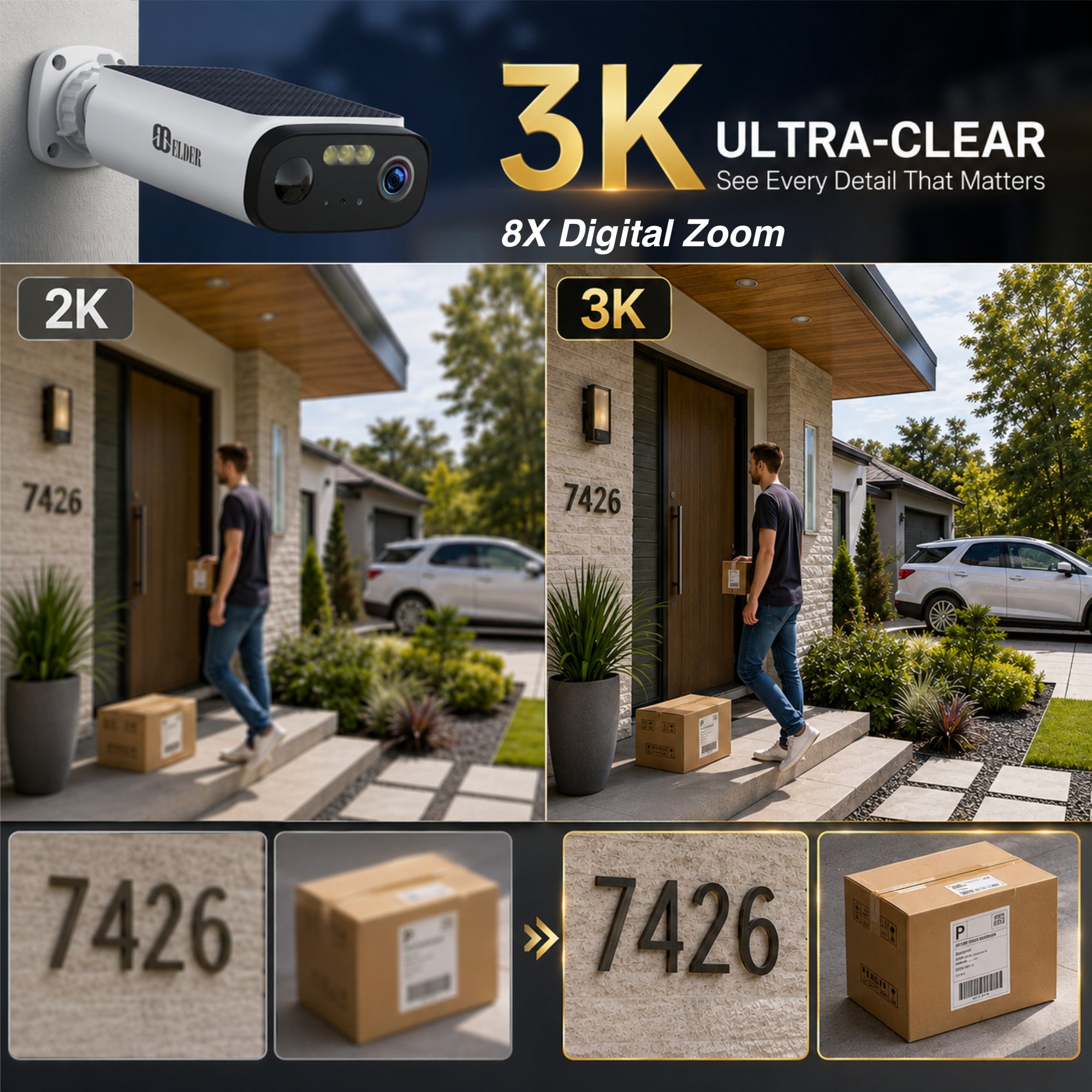 Elder 3K Solar Wireless Security Cameras Outdoor with 5MP Resolution