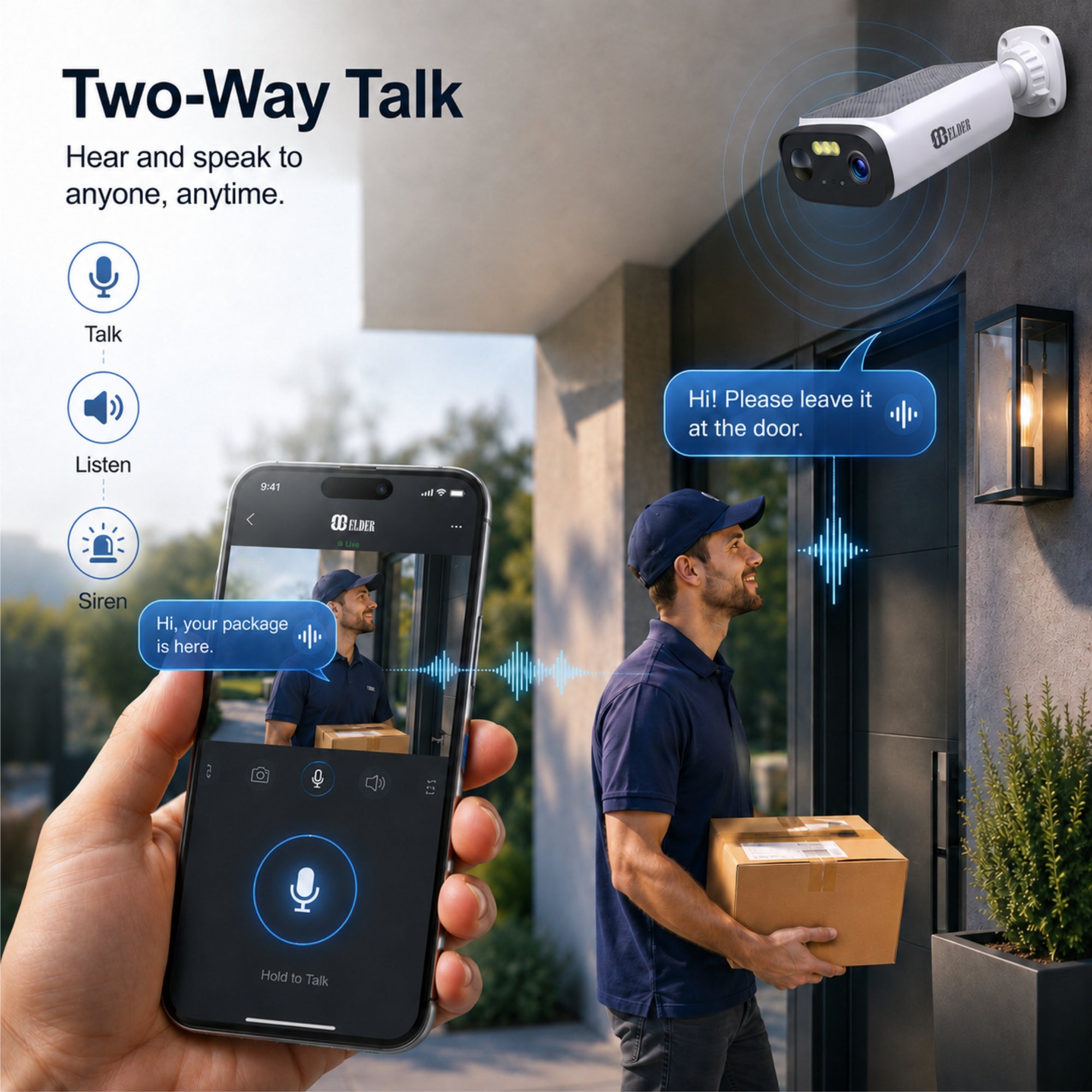 Elder 3K Solar Wireless Security Camera Featuring Two-Way Talk and Siren