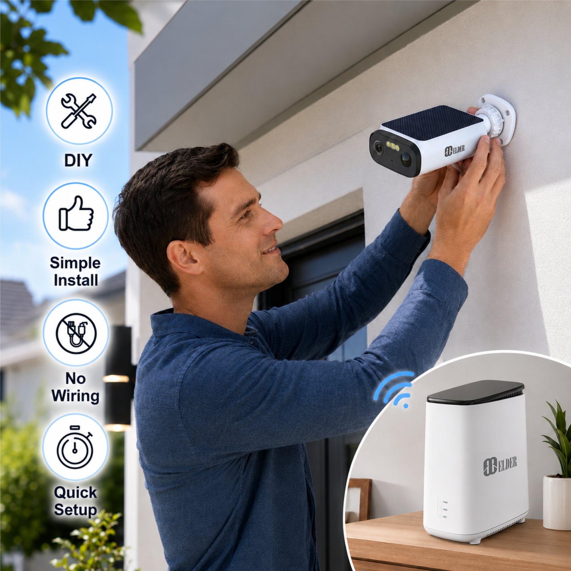 Elder 3K Solar Wireless Security Camera System Outdoor DIY with Easy Installation, Quick and Simple Setup and Wire-Free