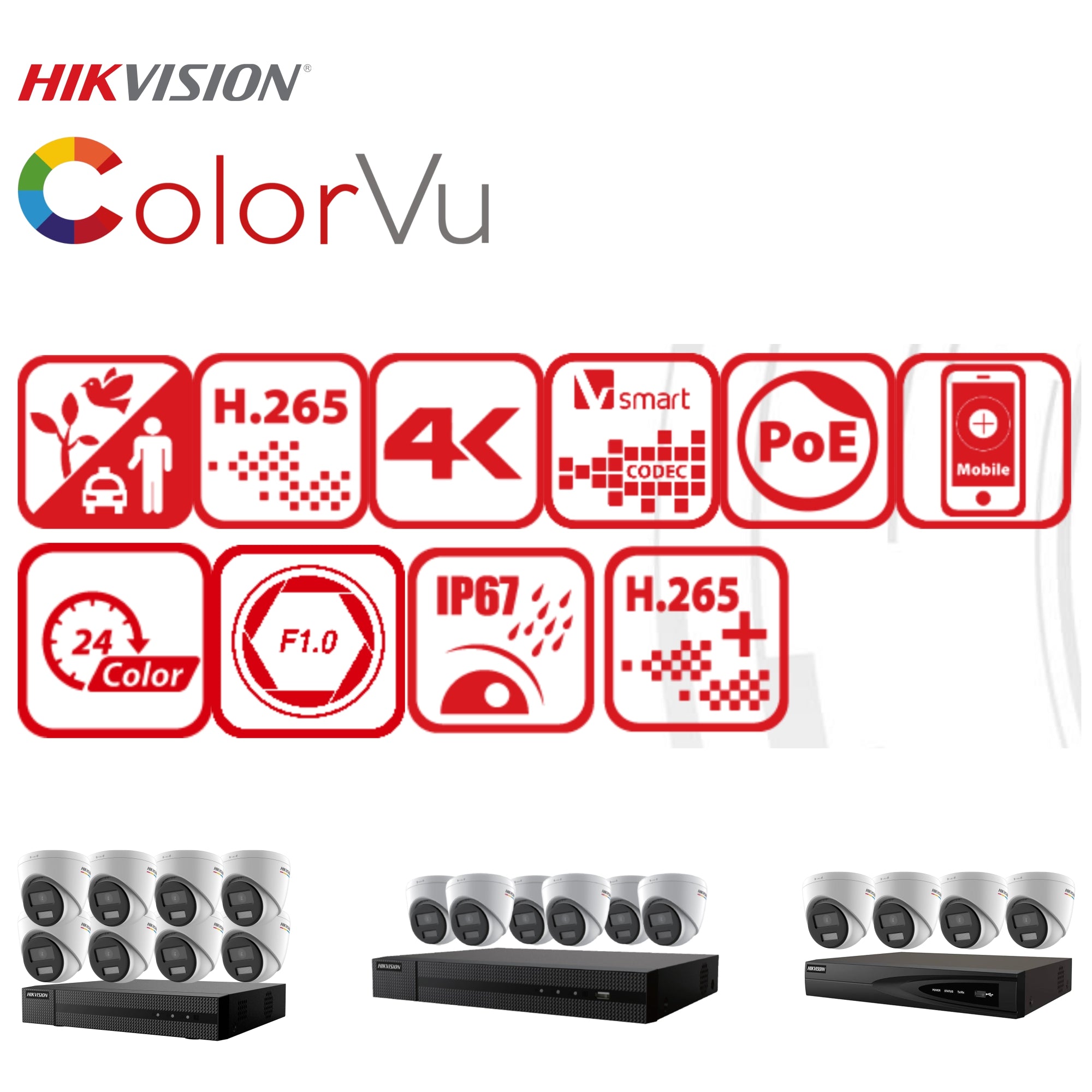 Hikvision ColorVu Security Camera System Outdoor IP PoE, 4K NVR Surveillance Kit