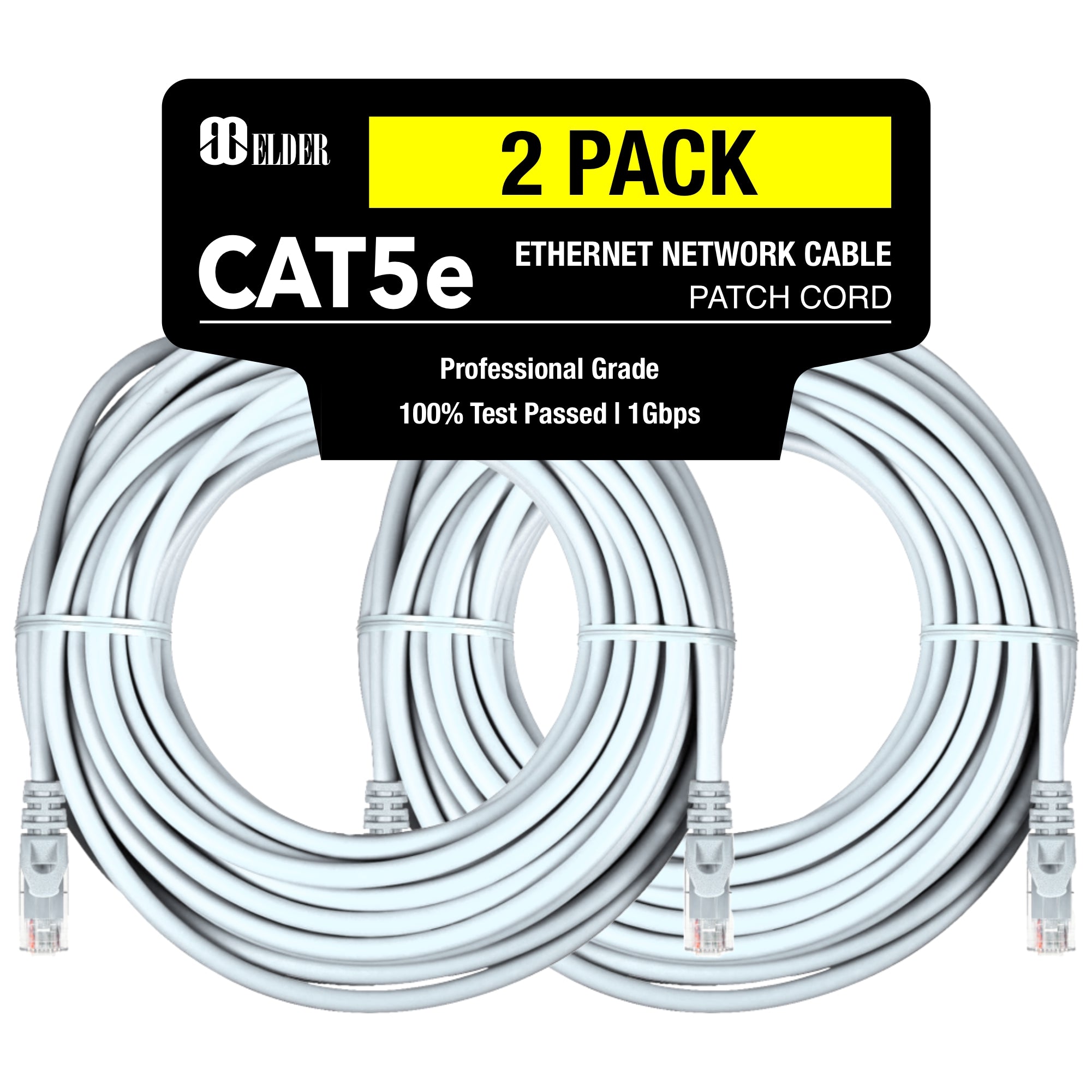 Cat5e Ethernet Cable 60FT 18.5M Patch Cord - White - 60 Feet - 18.5 Meter - 2 Pack