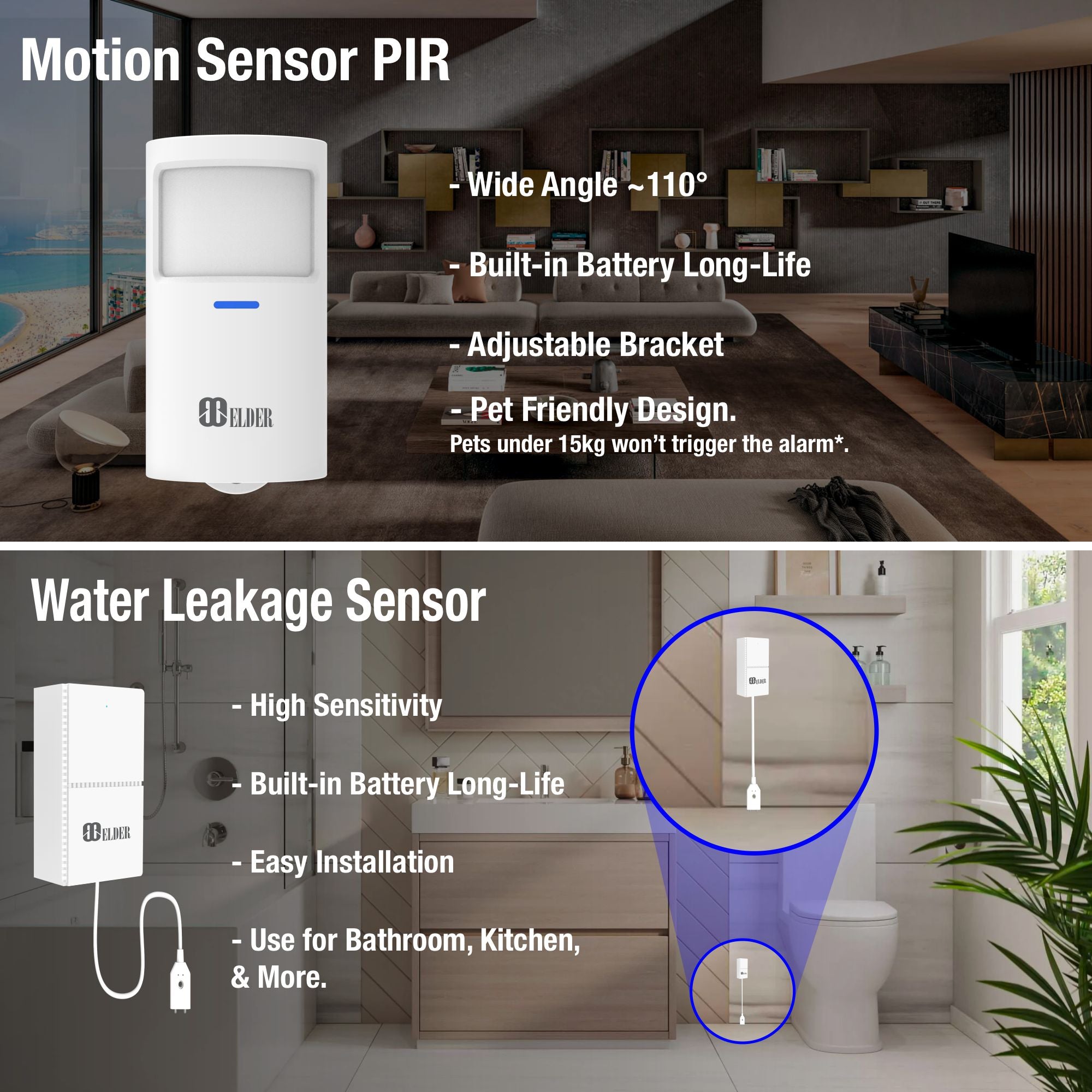 Motion Alarm Sensor and Water Leak Sensor