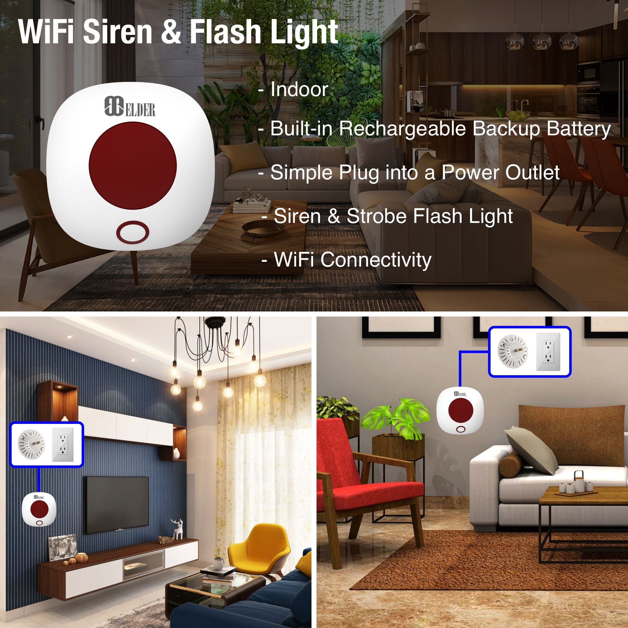 Indoor Siren Alarm WiFi with Flasher Light