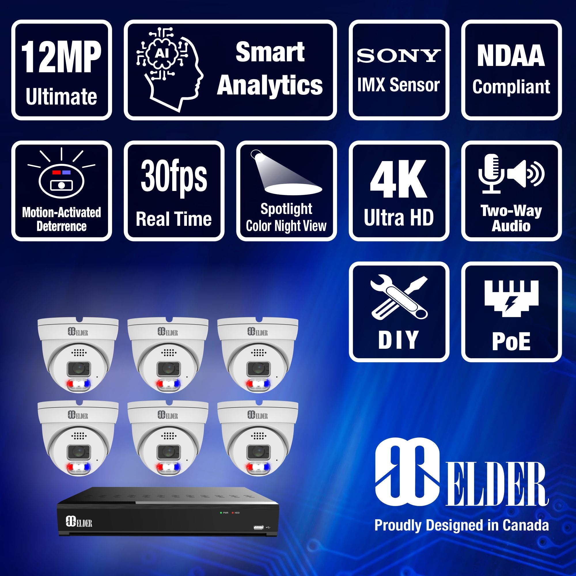 NVR Security Camera System Color Night Vision from Elder Nocturnal Surveillance Camera System Series