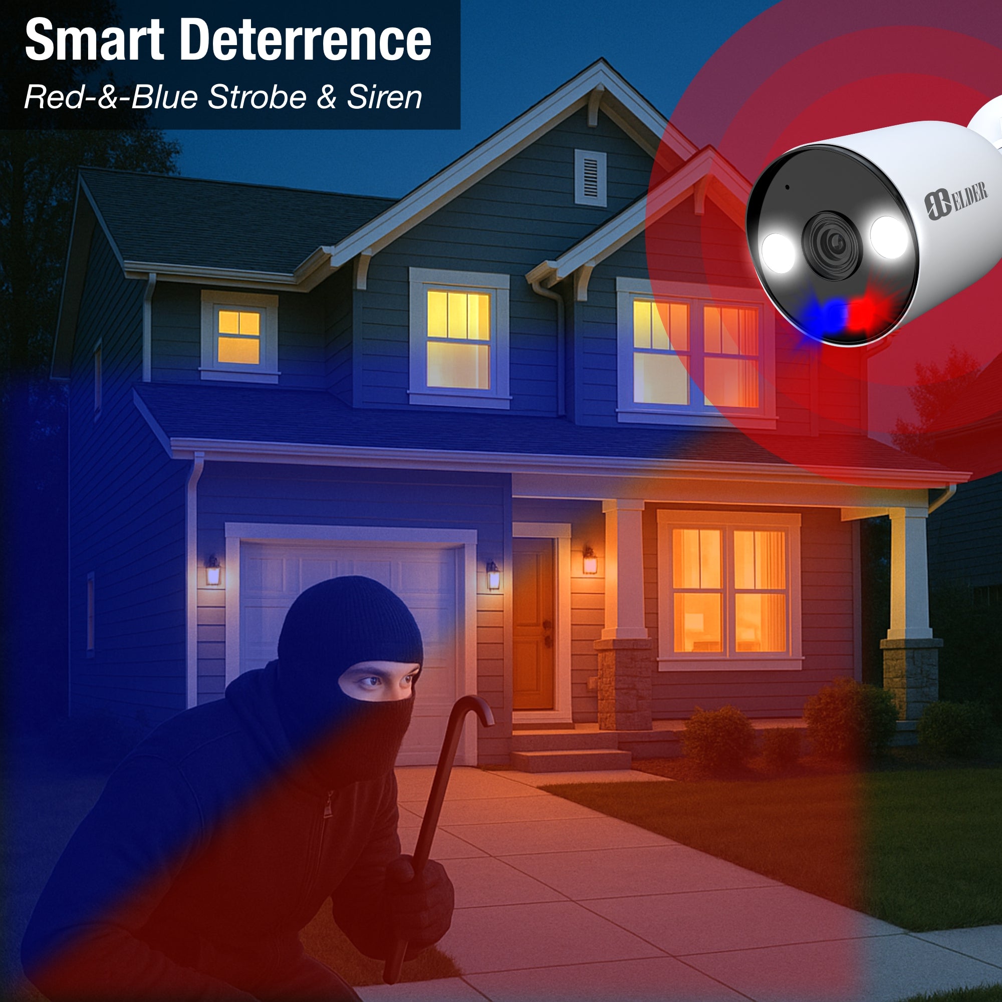 NVR Security Camera System PoE with Red and Blue Light Deterrence and Siren Alarm for Home Security Surveillance and Business Security.