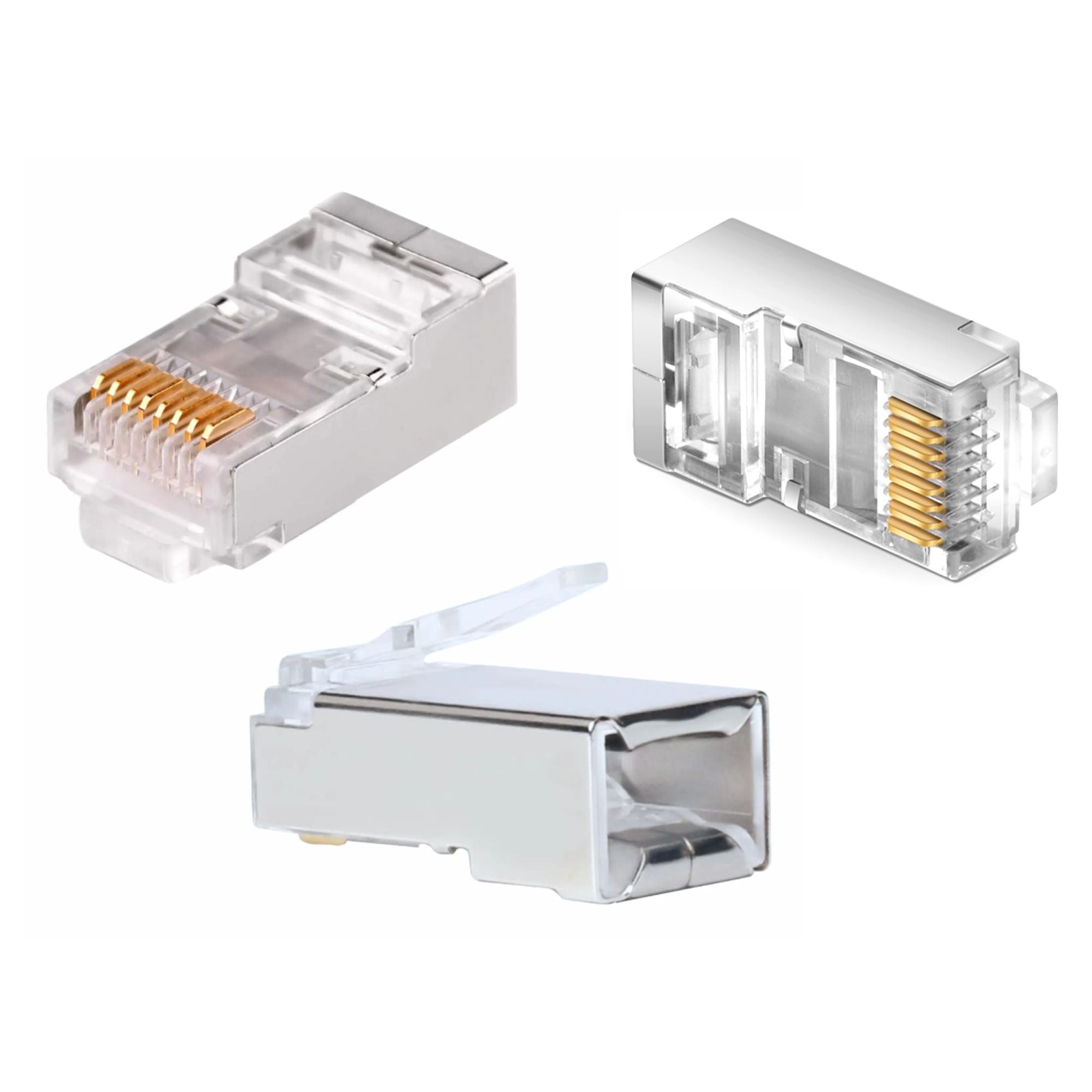RJ45 Connector Shielded x20 Pack, Pass Through Plug Crimp Modular Gold