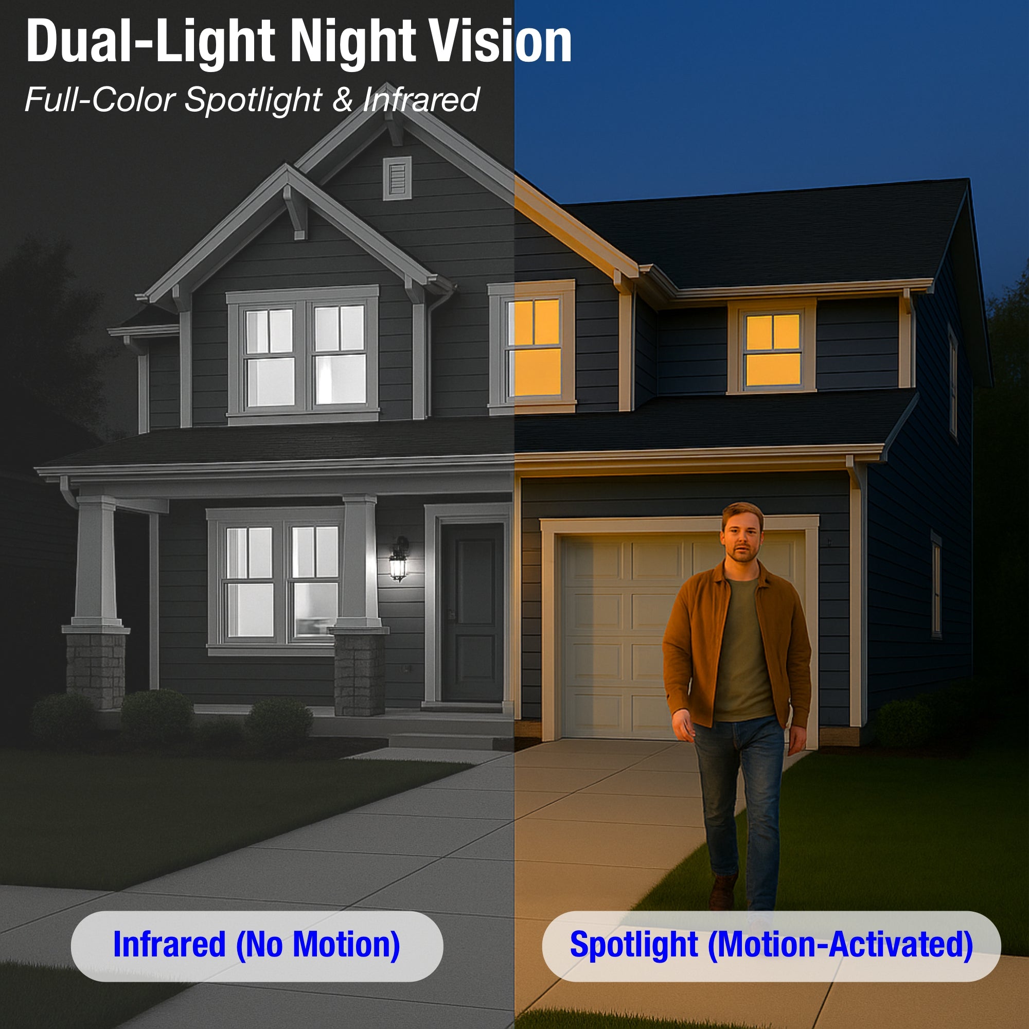 Security Camera System with Dual-light Color Night Vision Spotlight and Infrared