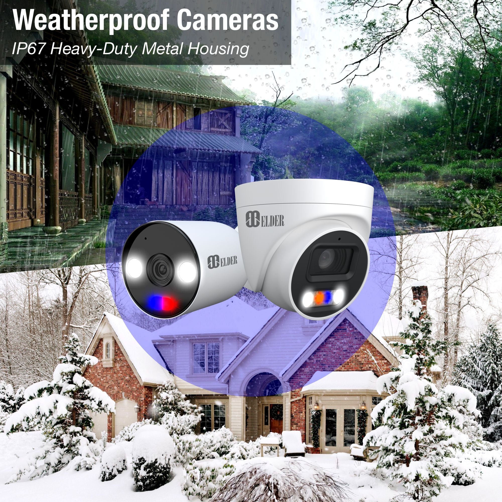 Security Cameras Outdoor with IP67 Metal Heavy-Duty Weatherproof Housing Suitable for Harsh Weather Installation