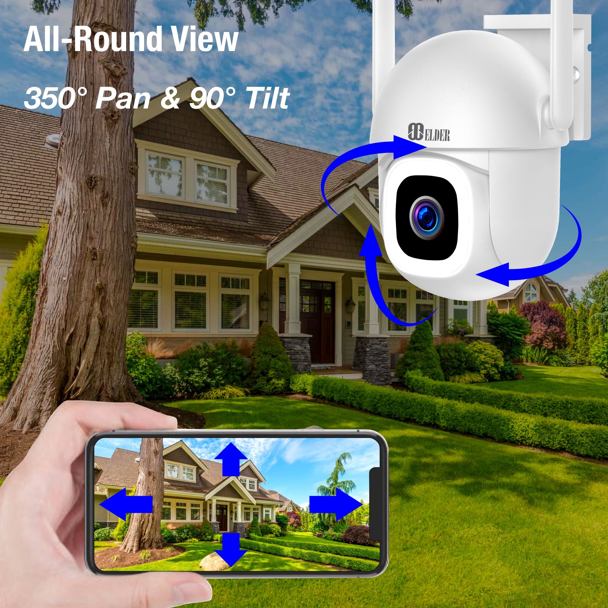 Best outdoor garden camera Clearance Elder WiFi Security Camera 2K Outdoor PTZ 64GB Semi Wireless DIY Sma