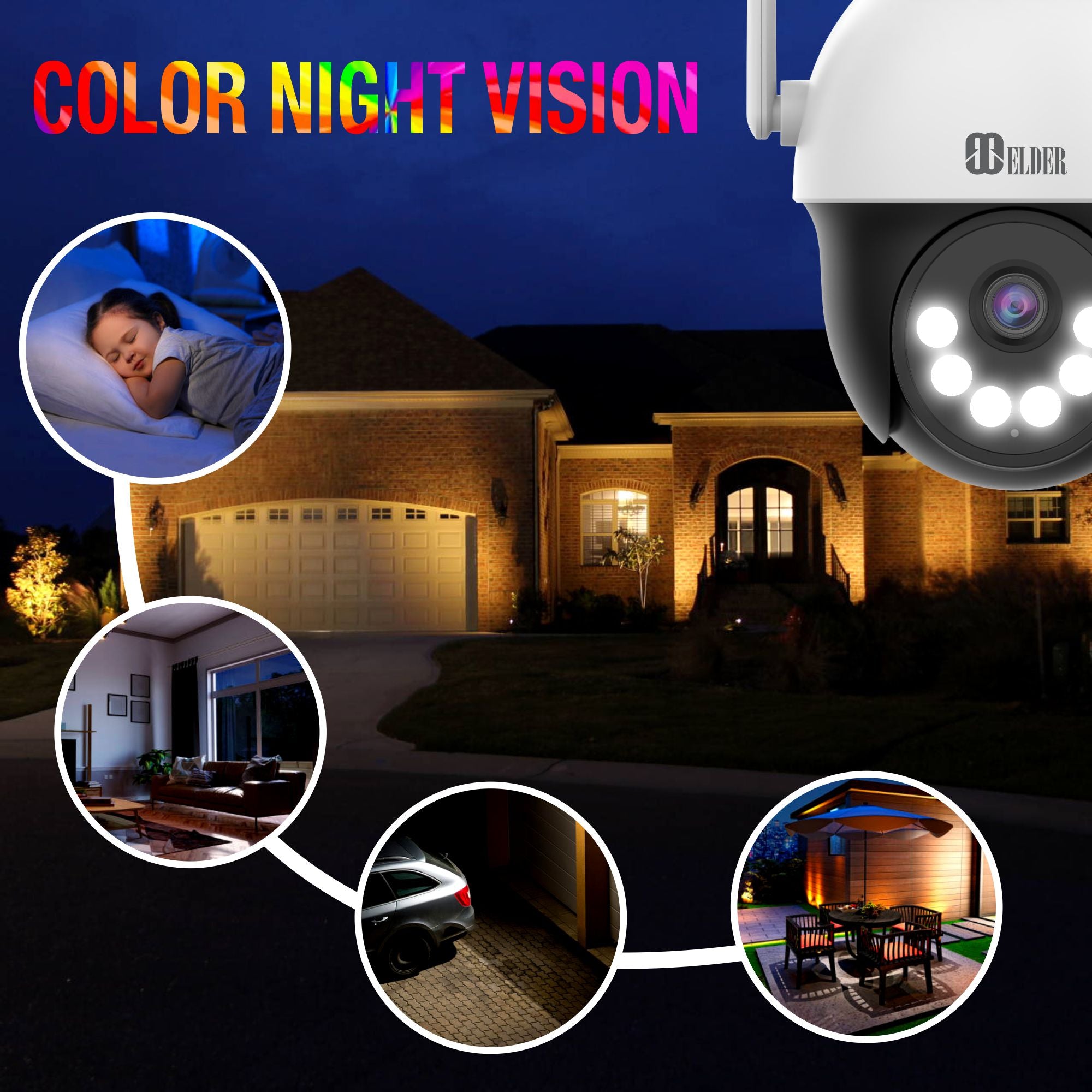 Wireless Security Camera PTZ Outdoor with Color Night Vision