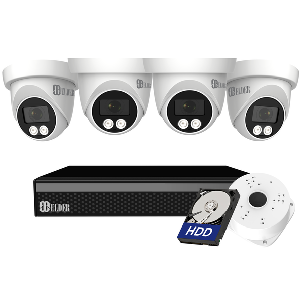 4K Security Camera System Color Night Vision Spotlight, DVR Surveillance Kit Outdoor Wired DIY, Listen-in Audio, 4-Camera Dome