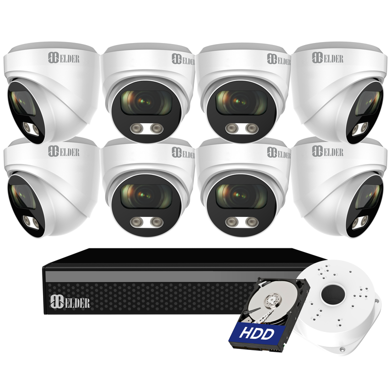 4K Security Camera System 8Ch PoE NVR Surveillance Kit Outdoor Wired DIY, Listen-in Audio, 8-Camera Dome Hunter-LE Series