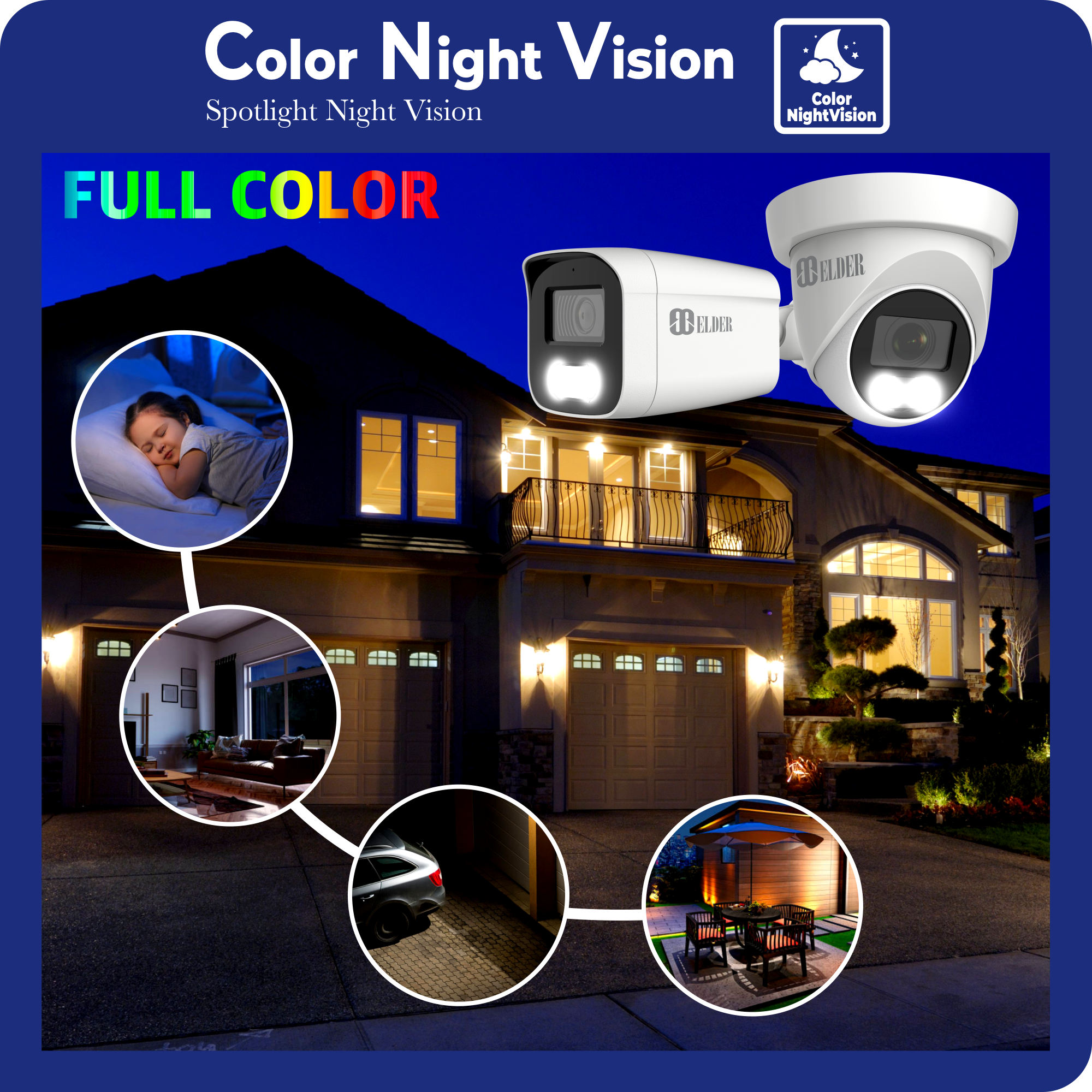 4K Security Camera System Color Night Vision Spotlight DVR Surveillan