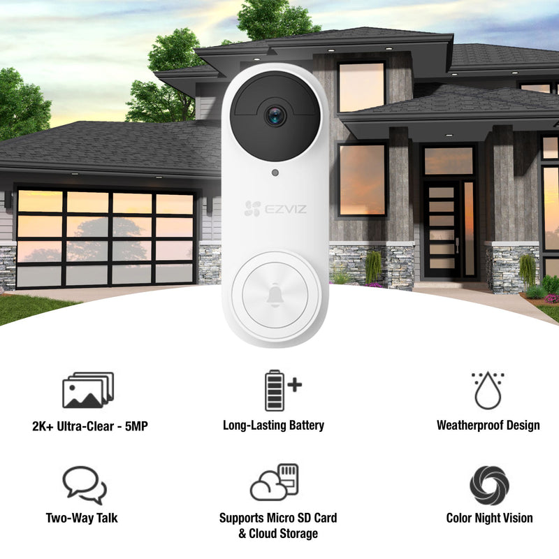 Ezviz Doorbell Camera 2K+ 5MP Battery Wireless WiFi 64GB & Chime DB2 Pro, Smart Home AI Human Detection & DIY Security Kit, Long-Lasting Battery & Two-Way Audio