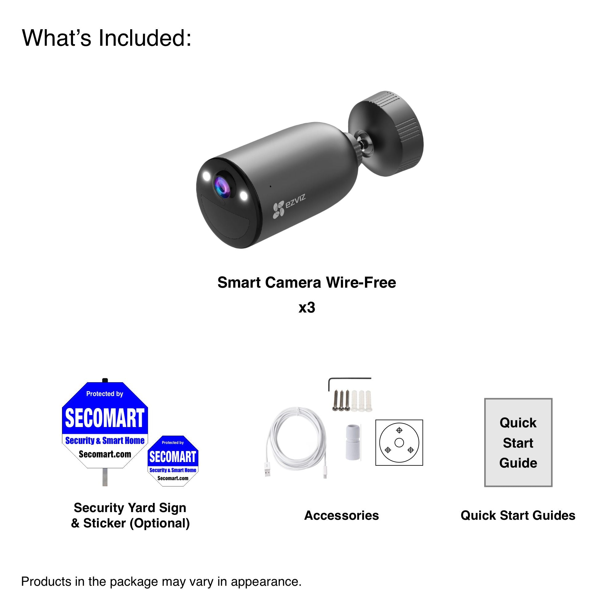 Ezviz Wireless Security Camera Outdoor 2K WiFi Battery 3pcs, Wire-Free
