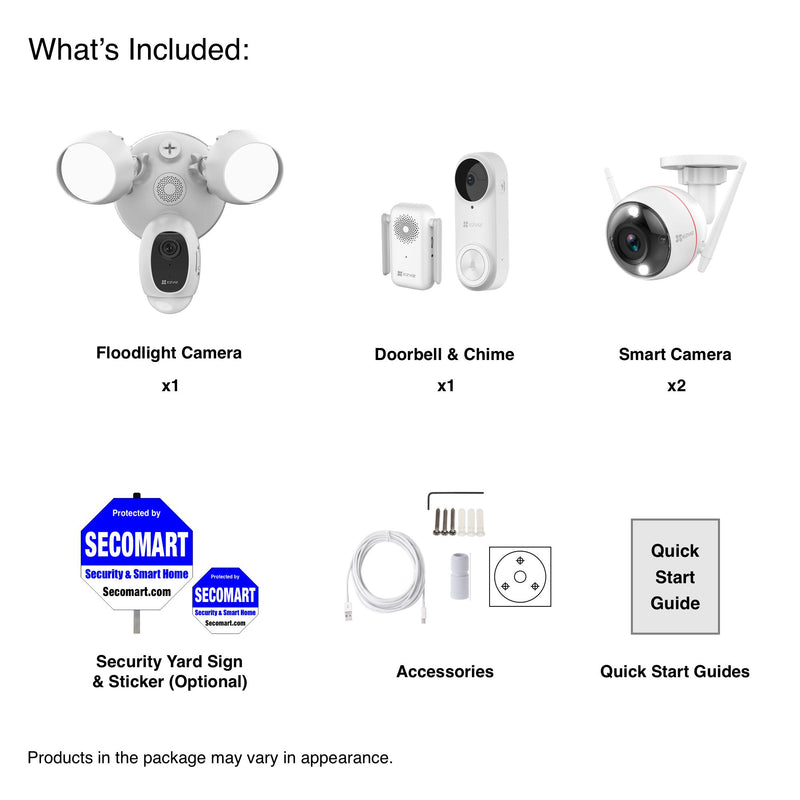 Ezviz Camera 2K WiFi & Floodlight & 2K+ Doorbell 5MP Battery Wireless & Chime, Smart Home AI Human Detection & DIY Security Kit, Spotlight Color Night Vision & Two-Way Audio