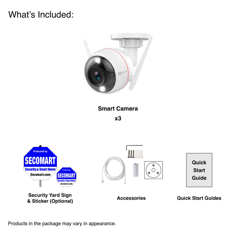 Ezviz Wireless Security Camera Outdoor 2K WiFi 3pcs, Spotlight & Active Defense, Smart Home AI Human Detection & DIY Kit, Color Night Vision & Two-Way Audio