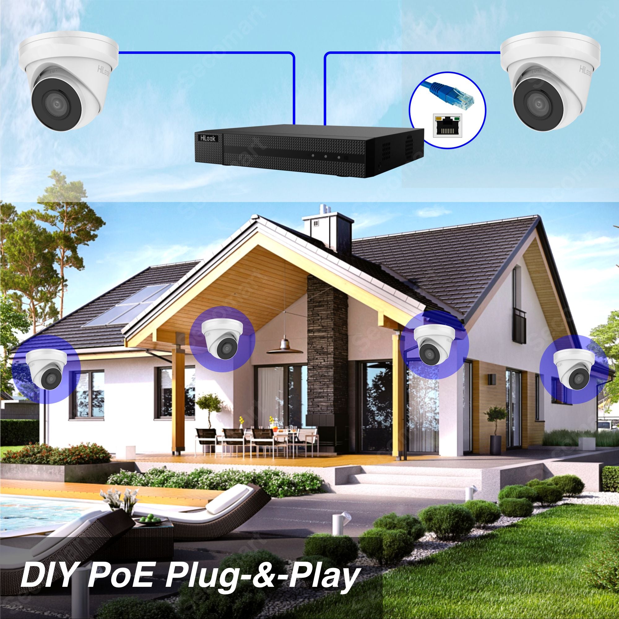 Hilook 4K Security Camera System, 8-Camera PoE NVR Surveillance Kit Outdoor 3TB DIY Wired Turret, Hilook by Hikvision