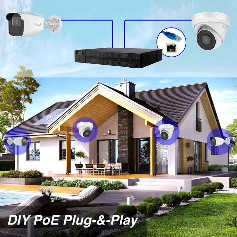 Hilook 4K Security Camera System, 8-Camera PoE NVR Surveillance Kit Outdoor 3TB DIY Wired Turret & Bullet, Hilook by Hikvision