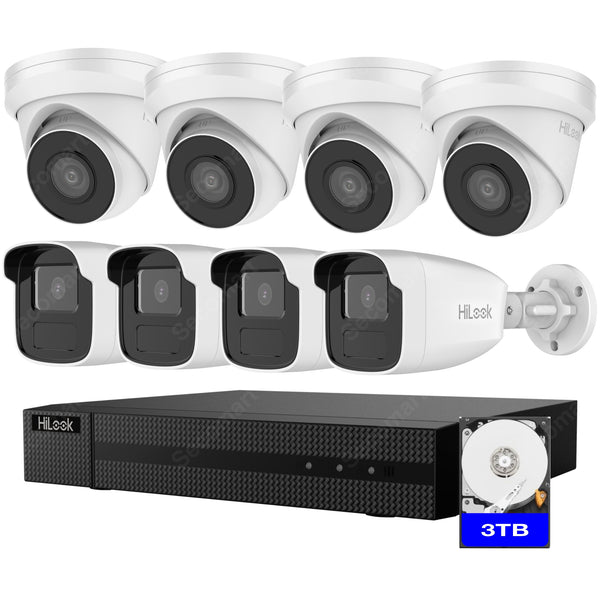 Hilook 4K Security Camera System, 8-Camera PoE NVR Surveillance Kit Outdoor 3TB DIY Wired Turret & Bullet, Hilook by Hikvision