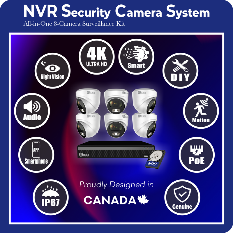 4K Security Camera System 8Ch PoE NVR Surveillance Kit Outdoor Wired DIY, Listen-in Audio, 6-Camera Dome Hunter-LE Series