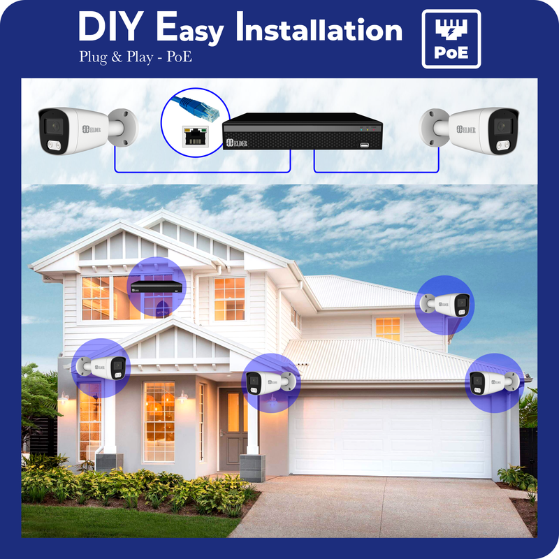 4K Security Camera System 8Ch PoE NVR Surveillance Kit Outdoor Wired DIY, 8-Camera Bullet Hunter-LE Series