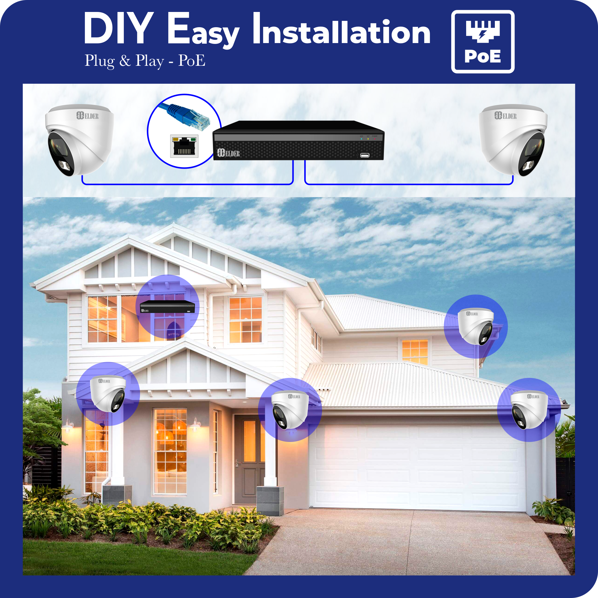 4K Security Camera System 8Ch PoE NVR Surveillance Kit Outdoor Wired DIY, Listen-in Audio, 4-Camera Dome Hunter-LE Series