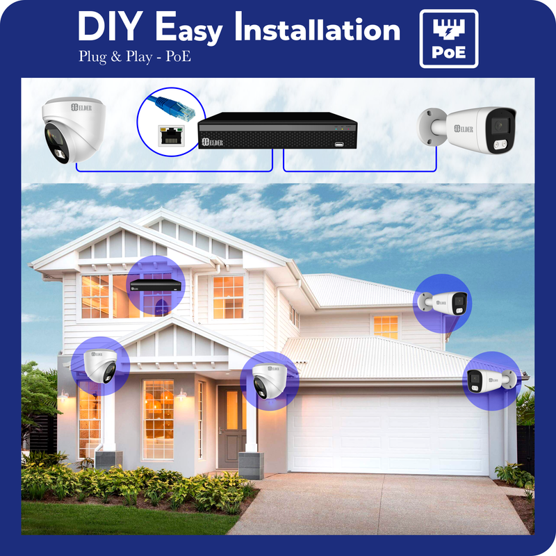 4K Security Camera System 8Ch PoE NVR Surveillance Kit Outdoor Wired DIY, Listen-in Audio, 6-Camera Dome & Bullet Hunter-LE Series