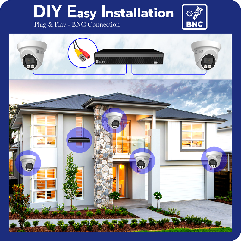 4K Security Camera System Color Night Vision Spotlight, DVR Surveillance Kit Outdoor Wired DIY, Listen-in Audio, 4-Camera Dome