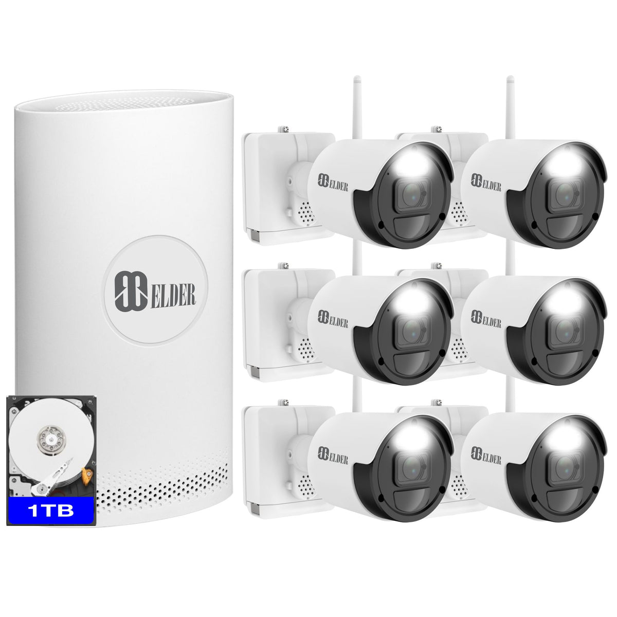 Elder Wireless Security Camera System 1TB Wire-Free, 8Ch NVR 6-Camera