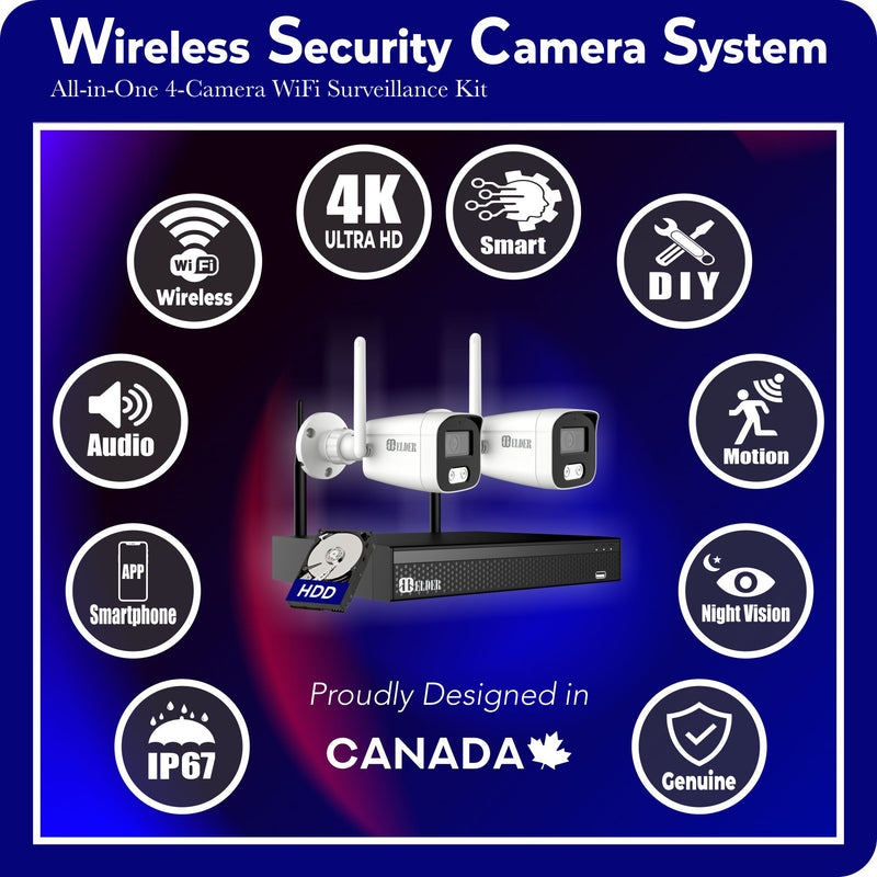 4K Wireless Security Camera System, WiFi Surveillance Cameras Outdoor DIY, Listen-in Audio, 2-Camera Bullet